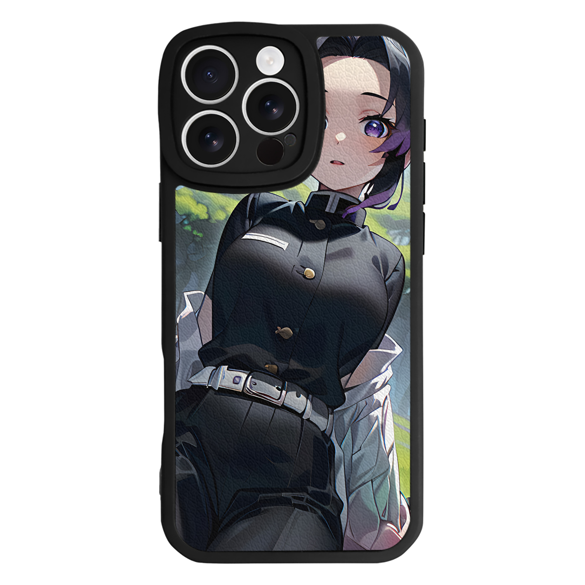 （画像用） 鬼滅の刃（きめつのやいば）蟲柱-胡蝶 しのぶ／こちょう しのぶ Kochou Shinobu 【iPhone 16シリーズ対応】シリコンスマホケース（レザー調） 材質：シリコン